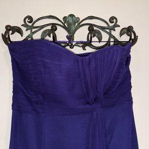 Purple silk chiffon A-line strapless gown